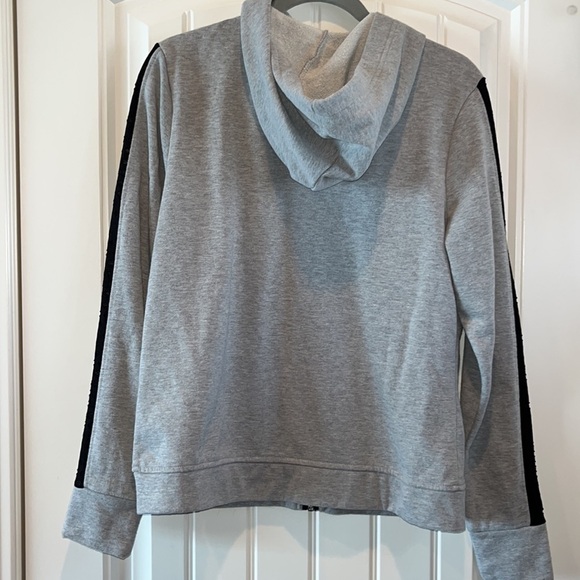 GRAY Bebe Sport zip hoodie silver sparkly rhinestone BEBE Distressed sleeve Med - Picture 8 of 14